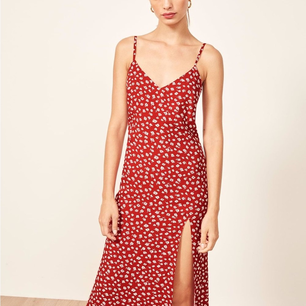 Reformation Red Floral Midi Dress